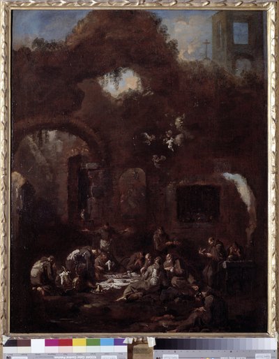 Frati cappuccini a tavola tra le rovine (olio su tela) da Alessandro Magnasco