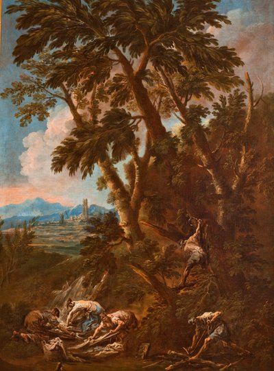 Paesaggio con lavandaie e boscaioli da Alessandro Magnasco
