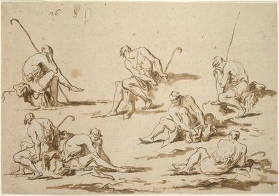 Foglio di studio con figure sedute da Alessandro Magnasco