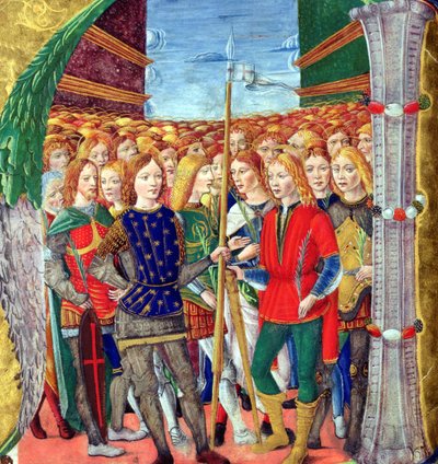 Iniziale istoriate N raffigurante San Maurizio e la Legione Tebana, Scuola lombarda, c.1499-1511 da Alessandro Pampurino