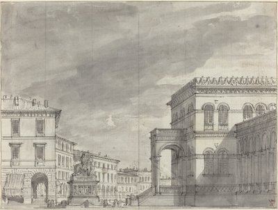 Piazza con monumento equestre e palazzo da Alessandro Sanquirico