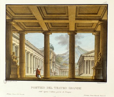 Portico del Gran Teatro di Pompei, sullo sfondo il Vesuvio Scenografia per la rappresentazione dell