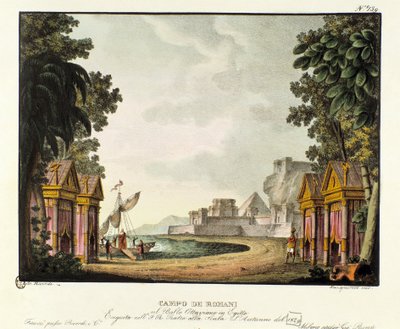 Vista del campo romano Scenografia per il balletto "Ottaviano in Egitto" del coreografo italiano Giovanni Galzerani (1828). Litografia in "Raccolta di invenzioni sceniche del 1830 di Alessandro Sanquirico" da Alessandro Sanquirico