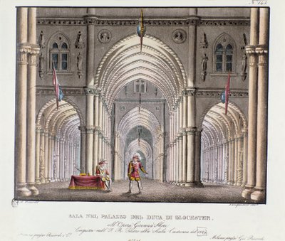 Veduta della sala del palazzo del Duca di Gloucester Scenografia per la rappresentazione dell