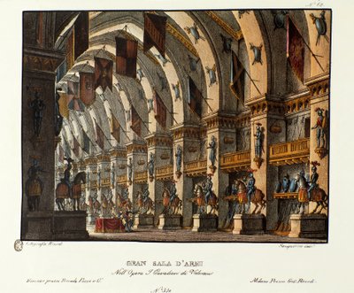 Vista della grande sala delle armi Scenografia per la rappresentazione dell