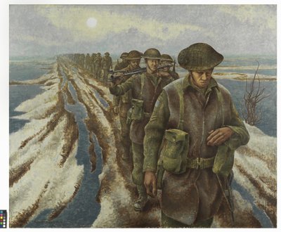 Fanteria nei pressi di Nimega, 1940 circa (olio su tela) da Alex Colville