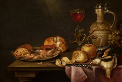 Natura morta con gamberi e granchi su un piatto di latta da Alexander Adriaenssen