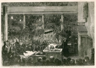 Il professor Faraday che tiene una lezione alla Royal Institution davanti a SAR il Principe Alberto, il Principe di Galles e il Principe Alfredo da Alexander Blaikley