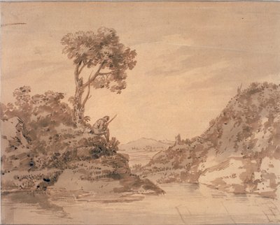 Paesaggio con figura sulla riva di una piscina da Alexander Cozens