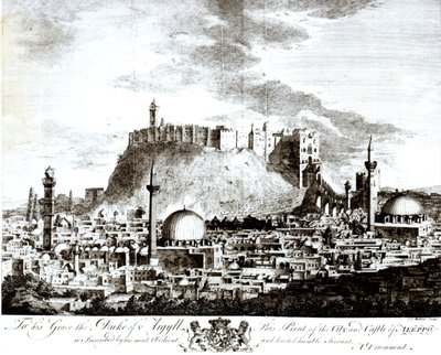Veduta della città e del castello di Aleppo, Siria, 1754 da Alexander Drummond