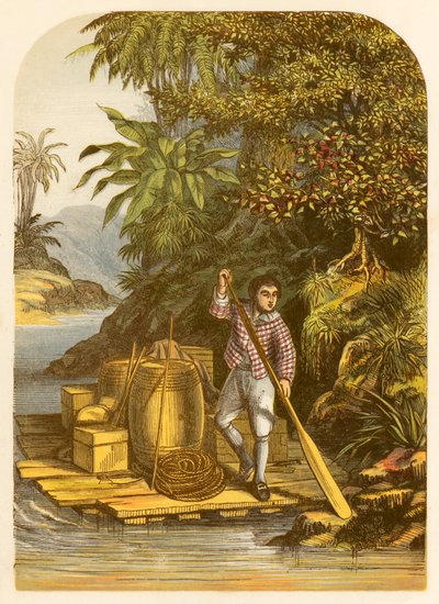 Robinson Crusoe con una zattera salva molti oggetti utili dalla nave da Alexander Francis Lydon