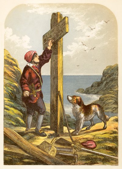 Robinson Crusoe erige un palo sulla riva da Alexander Francis Lydon