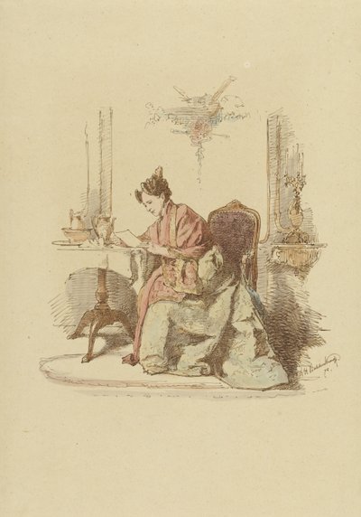 Donna che legge una lettera a un tavolo da Alexander Hugo Bakker Korff