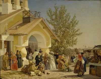 Uscita da una chiesa a Pskov da Alexander Ivanovich Morozov