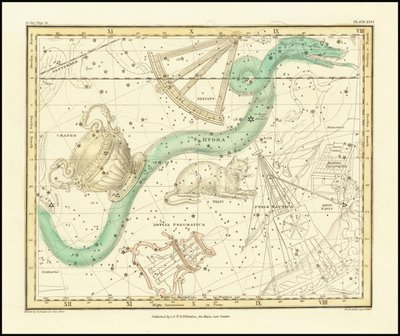 1822 - Alexander Jamieson - Hydra Sextans Felis e Cratere da Alexander Jamieson