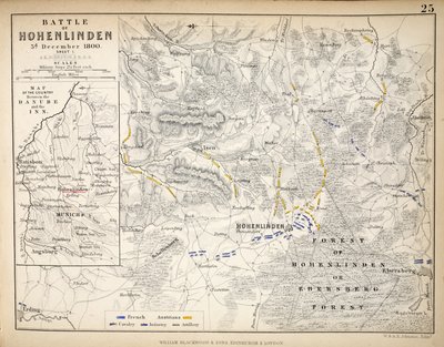 Mappa della battaglia di Hohenlinden, pubblicata da William Blackwood and Sons, Edimburgo e Londra, 1848 (incisione colorata a mano) da Alexander Keith Johnston