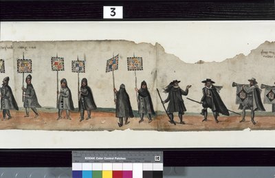 Dettaglio dal corteo funebre di Huntly, detto essere stato usato per le esequie di George 1°, Marchese di Huntly (dettaglio) da Alexander Kincaid
