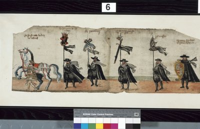 Dettaglio dal corteo funebre di Huntly, detto essere stato usato per le esequie di George 1°, Marchese di Huntly (dettaglio) da Alexander Kincaid