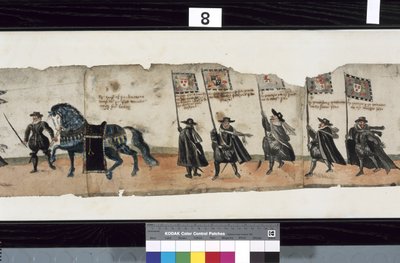 (dettaglio) dal corteo funebre di Huntly, detto essere stato usato per le esequie di George 1°, Marchese di Huntly da Alexander Kincaid