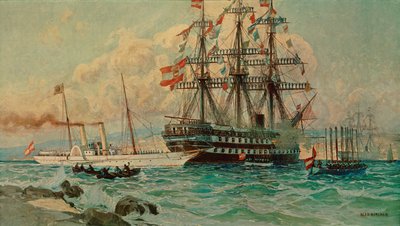 Lo yacht austriaco Fantasie e il transatlantico Kaiser ... (dipinto su tela) da Alexander Kirchner