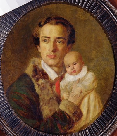 Ritratto di Alexander Herzen con suo figlio, 1840 da Alexander Lavrentievich Vitberg