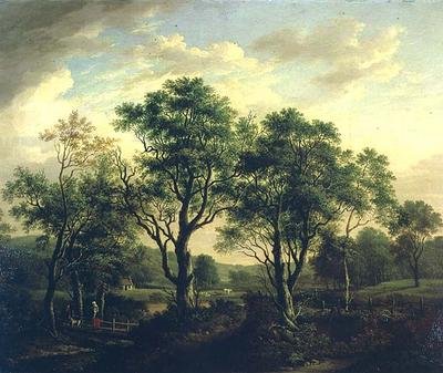 Paesaggio fluviale boscoso con figure e bestiame da Alexander Nasmyth