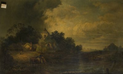 Paesaggio Romantico con Cavalli che Bevono, fine XIX secolo da Alexander Panton
