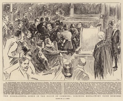 La scena vergognosa alla Camera dei Comuni, espulsione dei membri irlandesi refrattari da Alexander Stuart Boyd
