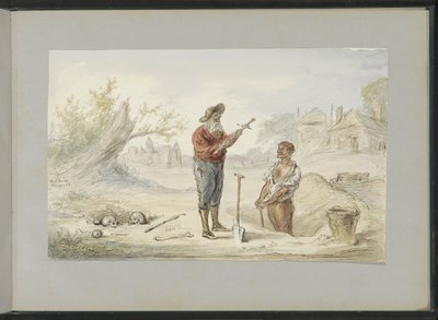 Uomo che dissotterra una spada in un antico campo di battaglia da Alexander Ver Huell