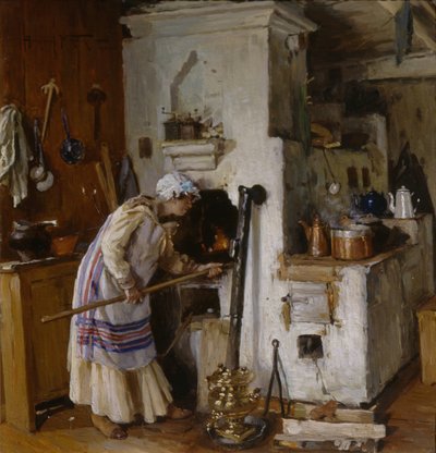 Una nuova casa. Alla stufa, 1918 da Alexander Vladimirovich Makovsky