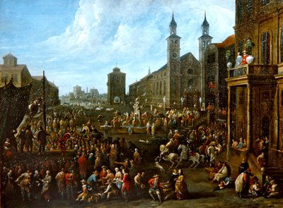 Scena di mercato con artisti di strada e altre figure da Alexander van Bredael