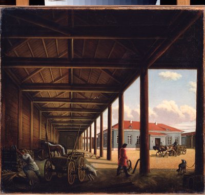Stazione di diligenza - Peinture de Alexandra Alexeyevna Venetsianova (1816-1882), olio su tela, arte russa 19° secolo - Galleria d