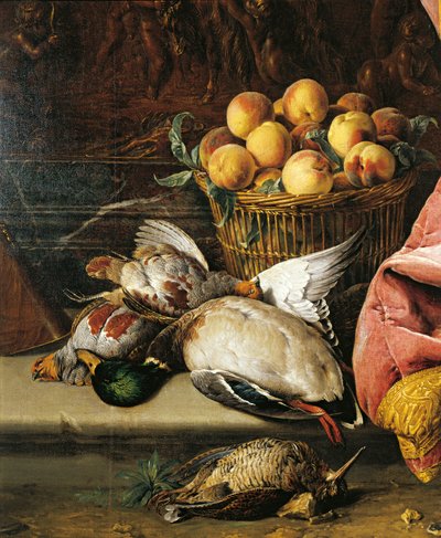 Natura morta con selvaggina, frutta e viola d