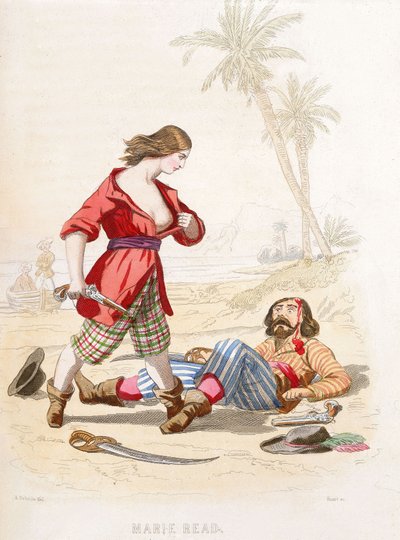 Mary Read si rivela a un nemico sconfitto, metà del XIX secolo (incisione a colori) da Alexandre (after) Debelle