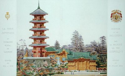 Torre Giapponese nel Parco Reale di Laeken, Belgio, da Orientalisme et Architecture Contemporaine, inciso da Jules Adolphe Chauvet da Alexandre Auguste Louis Marcel