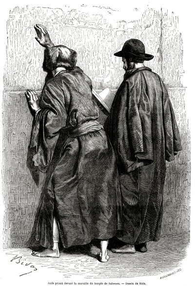 Ebrei che pregano davanti al muro di Salomone, a Gerusalemme da Alexandre Bida