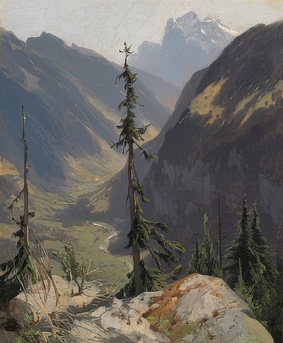 La valle di Lütschine con il Wetterhorn da Alexandre Calame