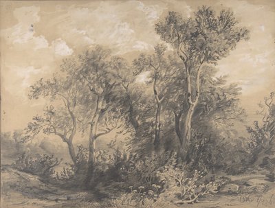 Alberi recto, Soldati in un bosco verso, inizio-metà del XIX secolo da Alexandre Calame