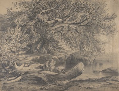 Due uomini che riposano vicino a un lago da Alexandre Calame