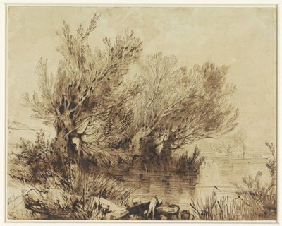 Salici vicino a un lago in un terreno dolcemente ondulato da Alexandre Calame