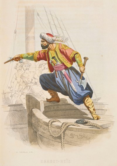 Dragut Reis, il famoso corsaro barbaresco, si prepara ad abbordare una nave nemica in cerca di bottino, metà del XIX secolo da Alexandre Debelle