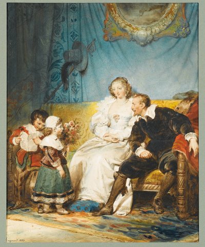Rubens e Hélène Fourment seduti con Frans che tiene una lettera e Isabelle Hélène che dà loro un mazzo di rose da Alexandre Evariste Fragonard
