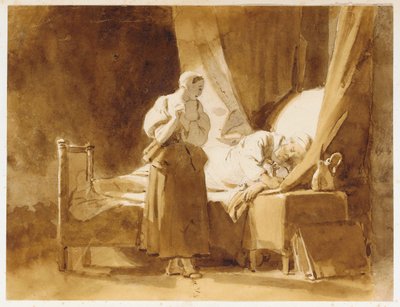 Una donna che guarda un uomo addormentato da Alexandre Evariste Fragonard