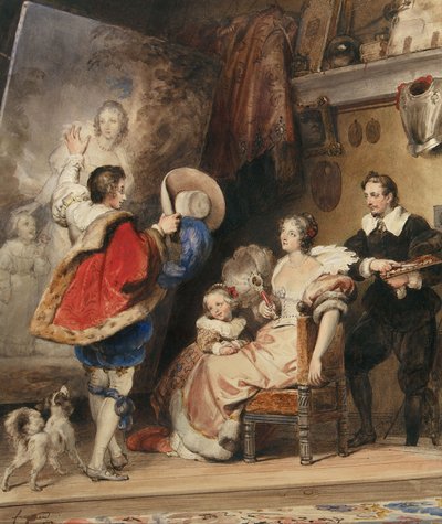 Giovane uomo che ammira un ritratto di una signora e sua figlia da Alexandre Evariste Fragonard