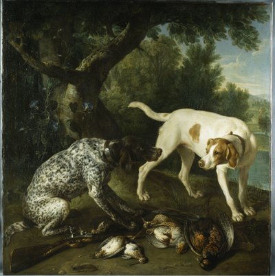 Due puntatori appartenenti al 3º Conte di Burlington con selvaggina morta in un paesaggio da Alexandre Francois Desportes