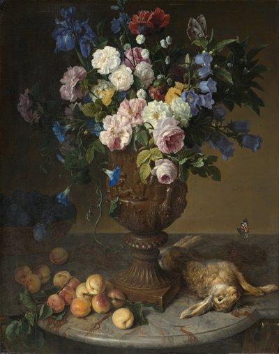 Urna di fiori con frutti e lepre da Alexandre Francois Desportes