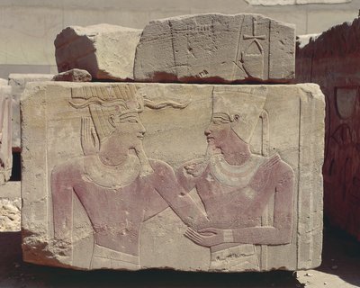 Egitto, Karnak, rilievo dipinto di Hatshepsut come faraone e dio Amon da Nicolas Toussaint Charlet
