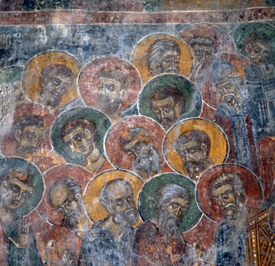 Gruppo di santi, affresco nella chiesa di Anisaraki vicino a Kandanos, Creta, Grecia da Nicolas Toussaint Charlet