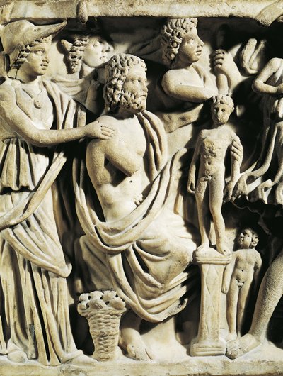 Sarcofago di marmo, Rilievo che raffigura il mito di Prometeo, Dettaglio, Atena assiste Prometeo mentre crea gli esseri umani, Da Arles da Nicolas Toussaint Charlet