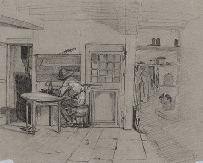 Interno di una fattoria con un ragazzo a un tavolo, c. 1846 da Alexandre Gabriel Decamps